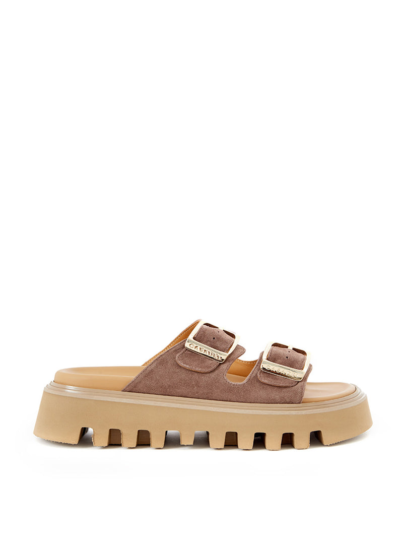 Brown Suede Sandal 'Buckles' Slipper