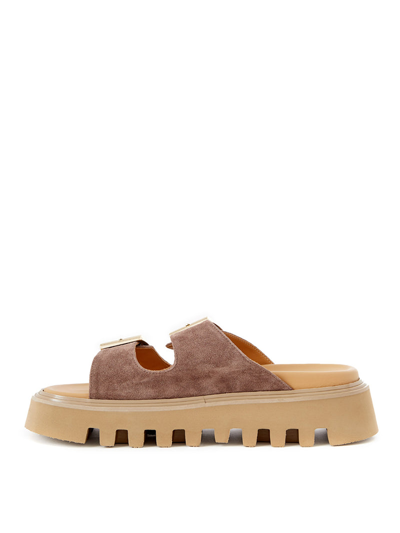 Brown Suede Sandal 'Buckles' Slipper