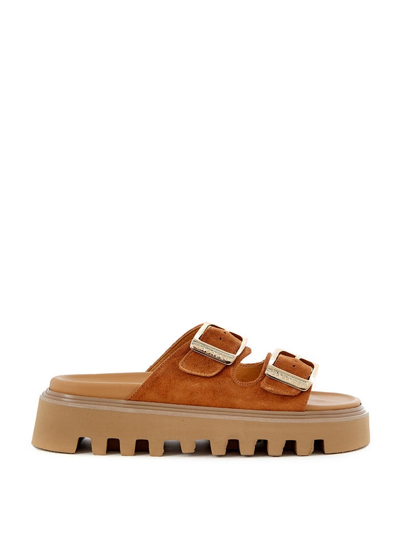 Biscuit Brown Suede Sandal 'Buckles' Slipper