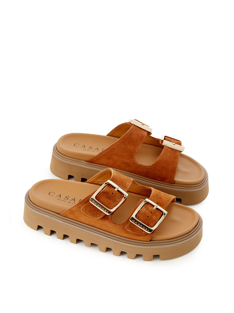 Biscuit Brown Suede Sandal 'Buckles' Slipper