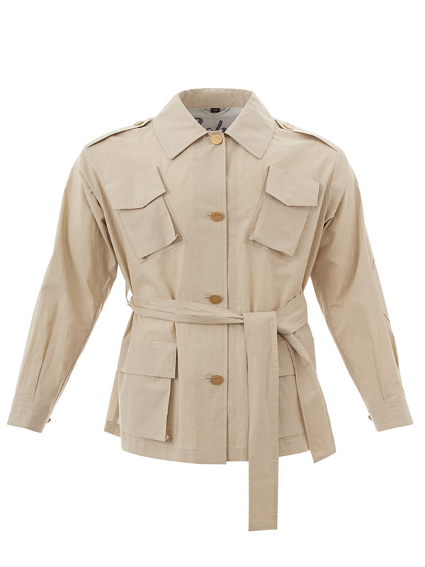 Beige Cotton Saharan Belted Jacket