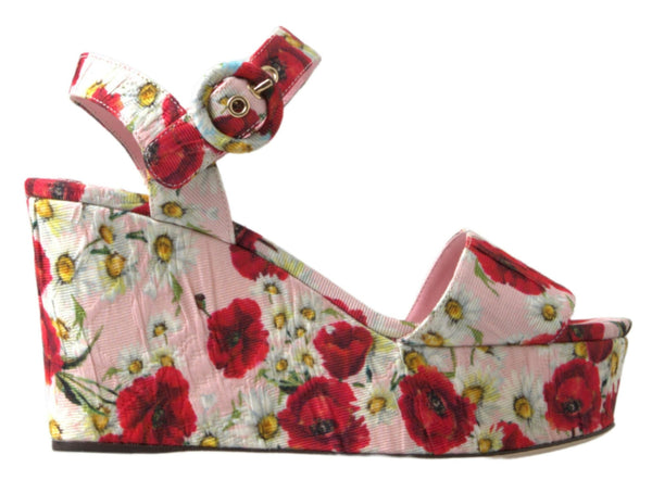 Multicolor floral print Wedges Floral Ankle Strap Sandals