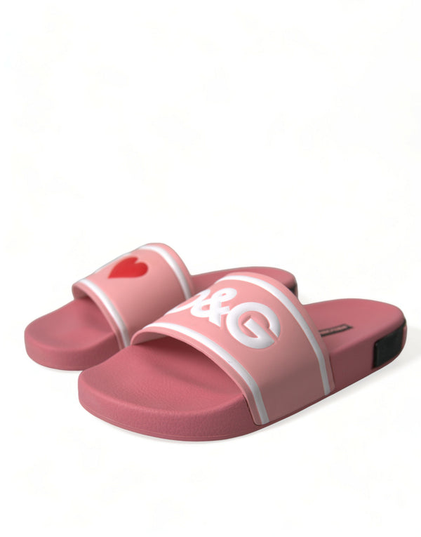 Pink Leather Slides Beachwear Flats Shoes