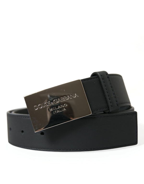 Black Leather Silver Metal Buckle Men Belt