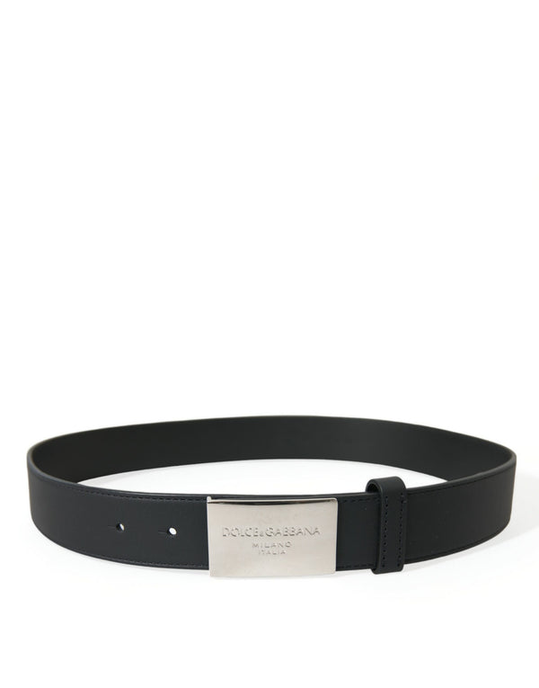 Black Leather Silver Metal Buckle Men Belt