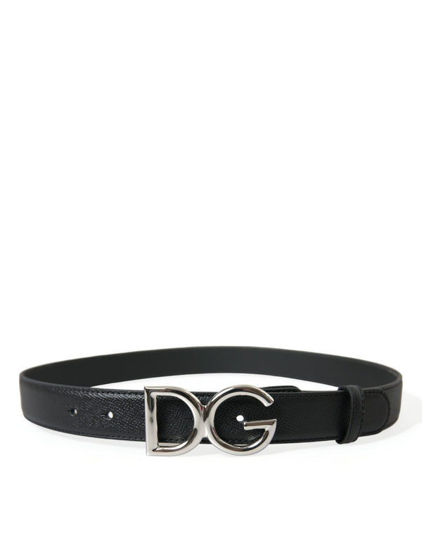 Black Leather Silver DG Logo Buckle Belt