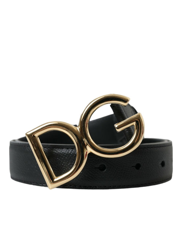 Black Calf Leather Gold DG Logo Buckle Belt