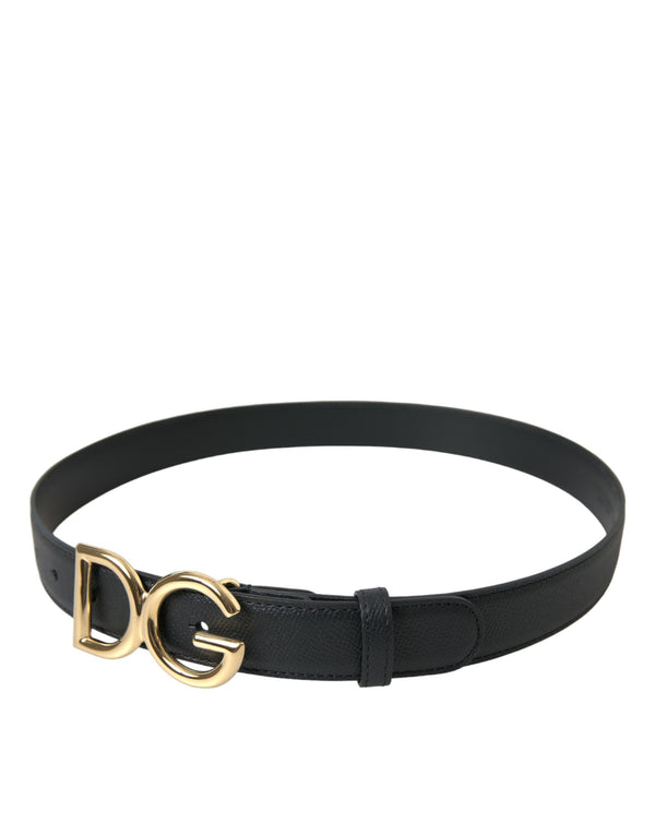 Black Calf Leather Gold DG Logo Buckle Belt