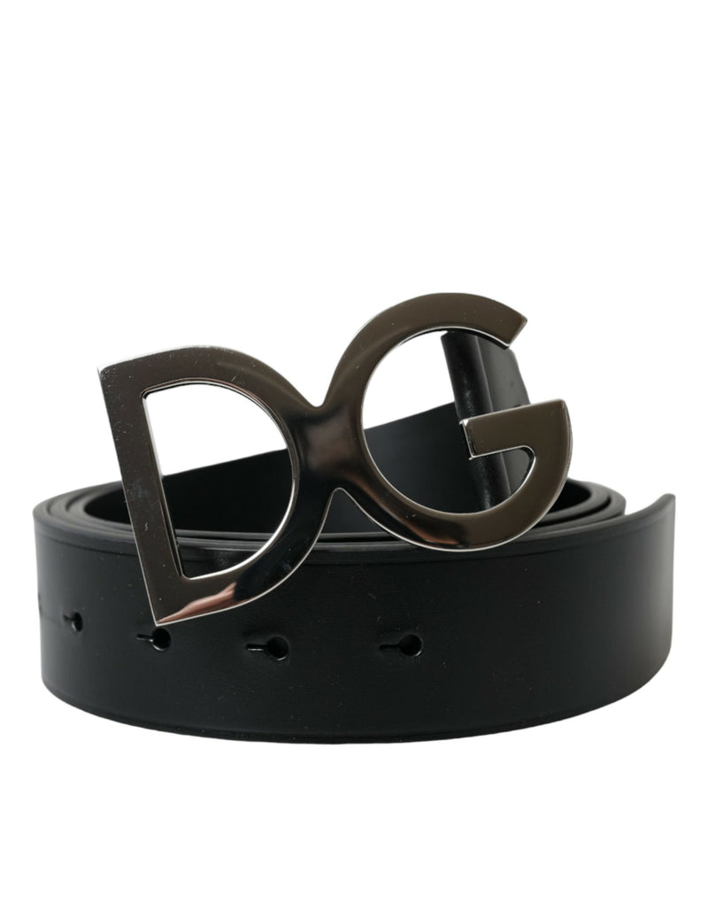 Black Calf Leather Silver Metal Buckle Belt