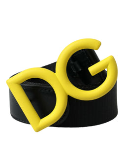 Yellow Nylon Logo Print Metal Buckle Belt