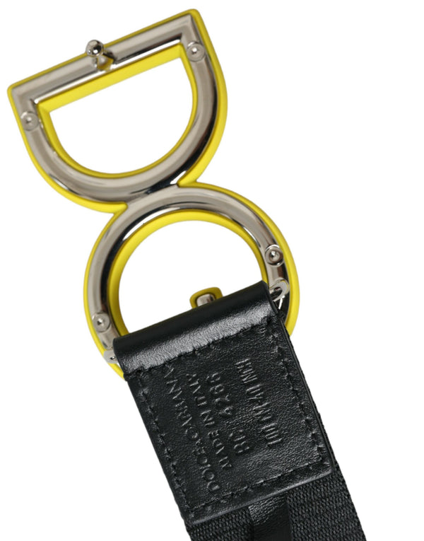 Yellow Nylon Logo Print Metal Buckle Belt