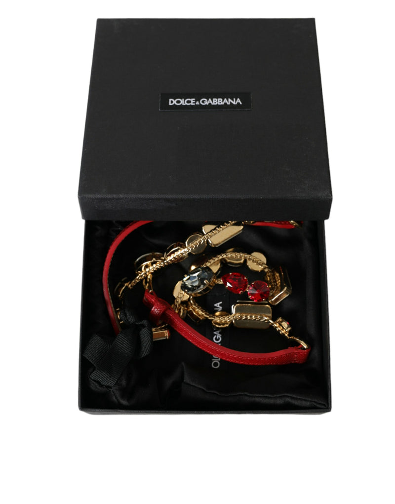 Red Leather Crystal Chain Waist Belt