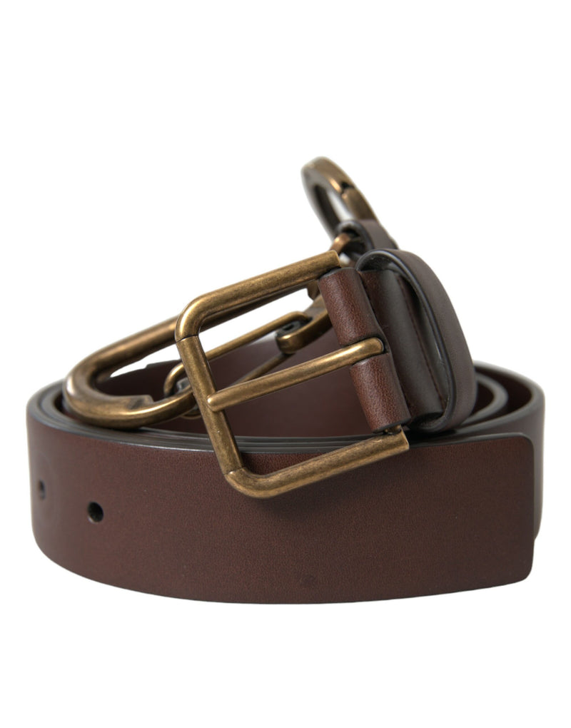 Brown Calf Leather Gold Metal Buckle Belt