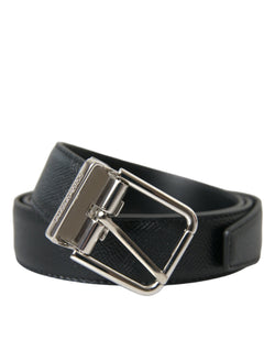 Black Calf Leather Silver Metal Buckle Belt