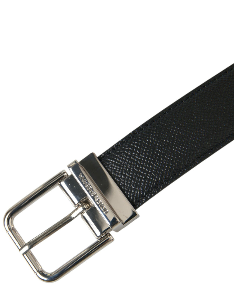 Black Calf Leather Silver Metal Buckle Belt