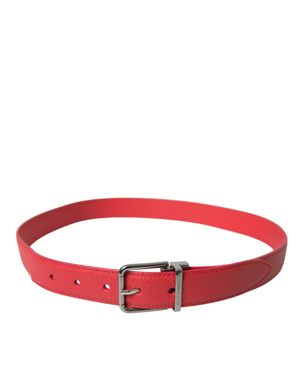 Red Calf Leather Silver Metal Buckle Belt