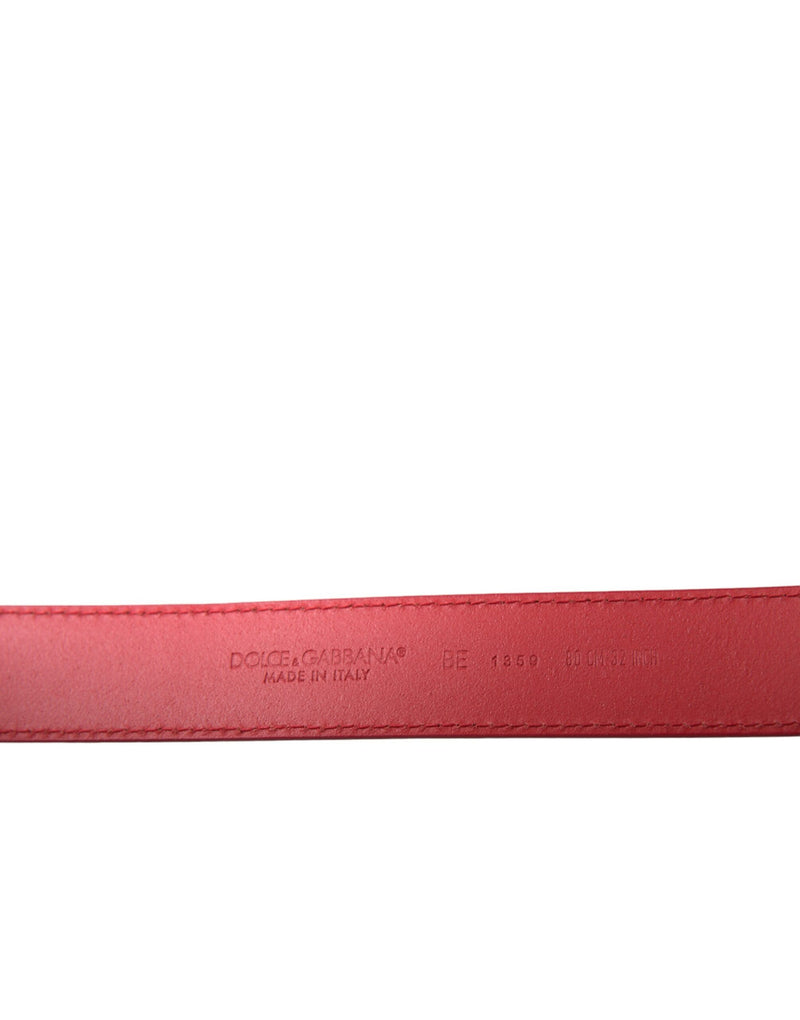 Red Calf Leather Silver Metal Buckle Belt