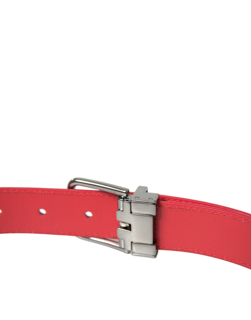 Red Calf Leather Silver Metal Buckle Belt