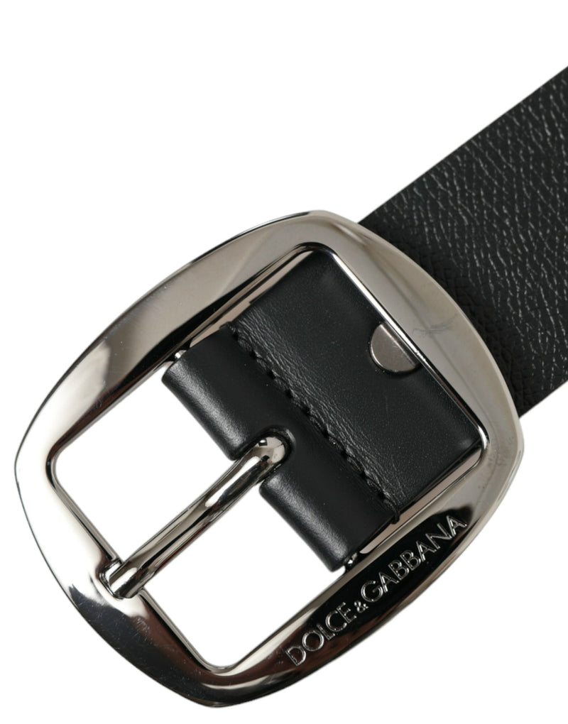 Black Calf Leather Silver Metal Buckle Belt