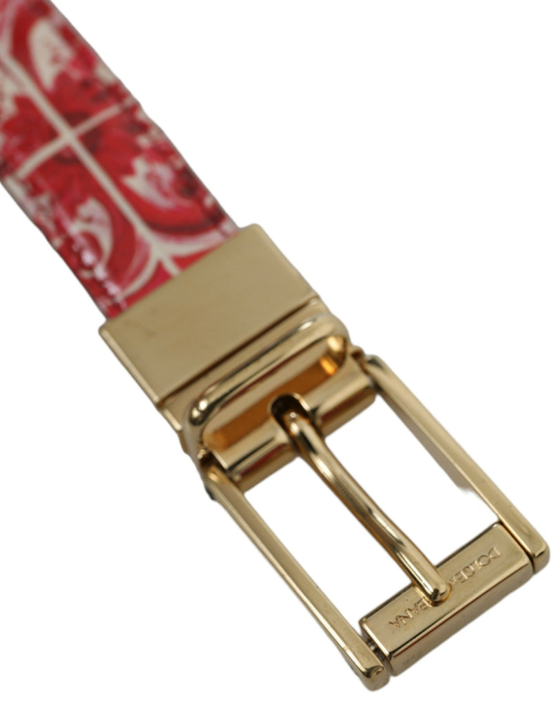 Red Sicily Leather Gold Metal Buckle Belt