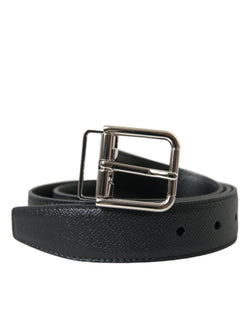 Black Calf Leather Silver Metal Buckle Belt