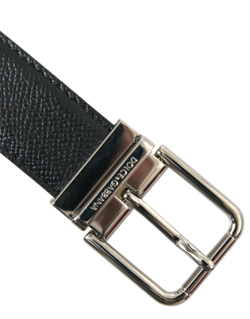 Black Calf Leather Silver Metal Buckle Belt