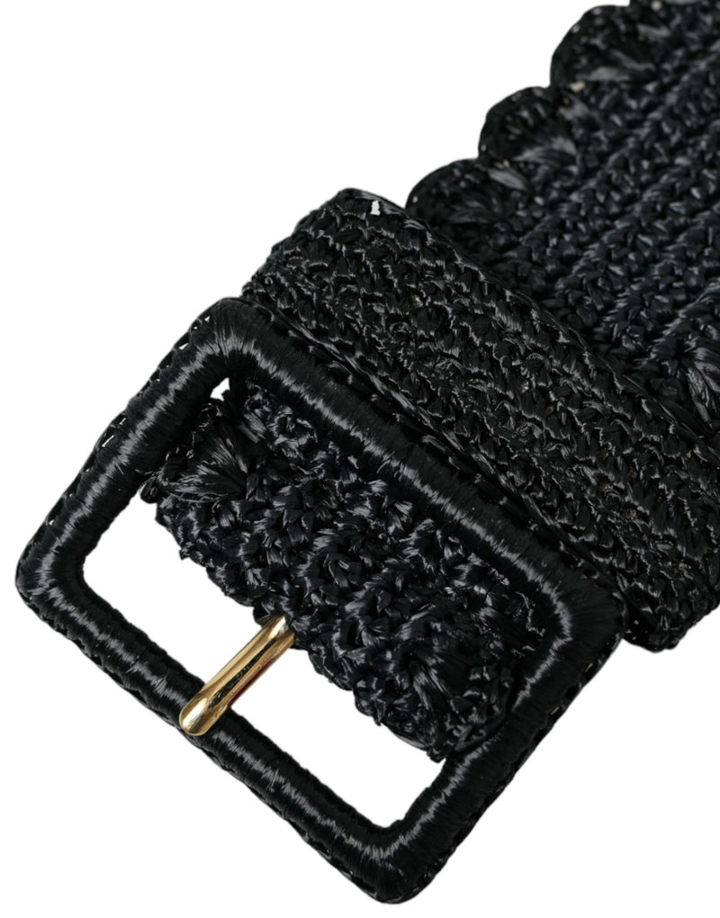 Black Braided Canvas Women Wide Waist Belt