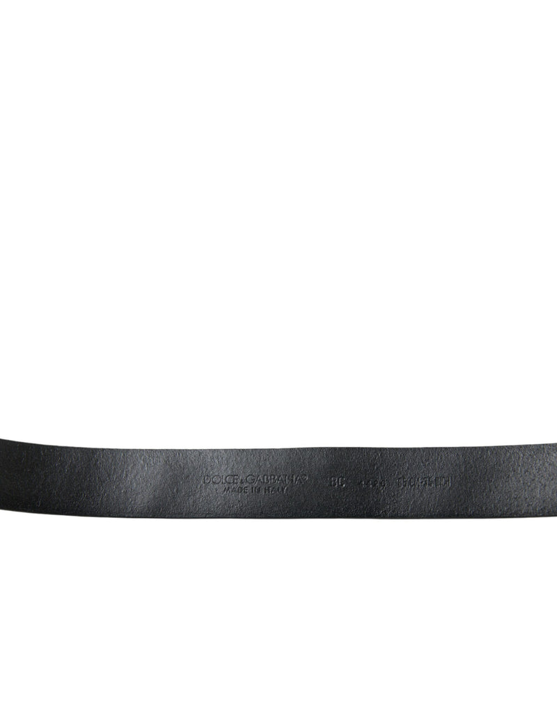 Black Embellished Leather Engraved Buckle Belt