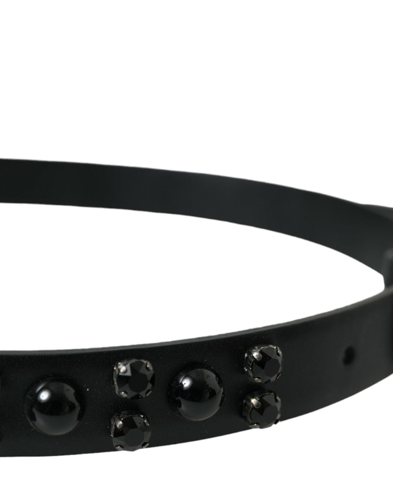 Black Embellished Leather Engraved Buckle Belt