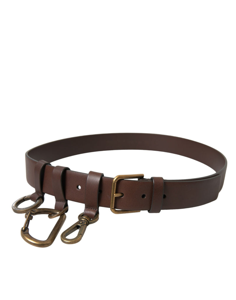 Brown Calf Leather Gold Metal Buckle Belt