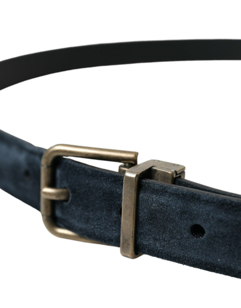 Blue Suede Leather Gold Metal Buckle Belt