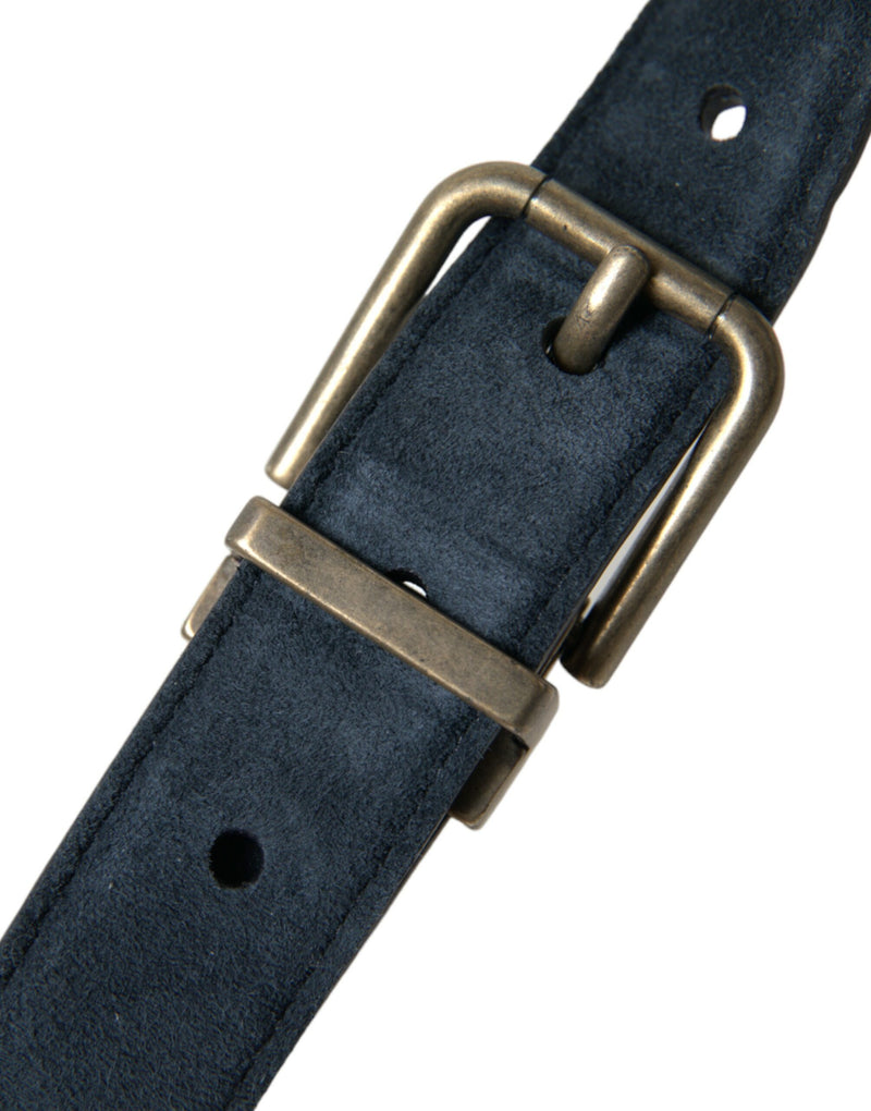 Blue Suede Leather Gold Metal Buckle Belt