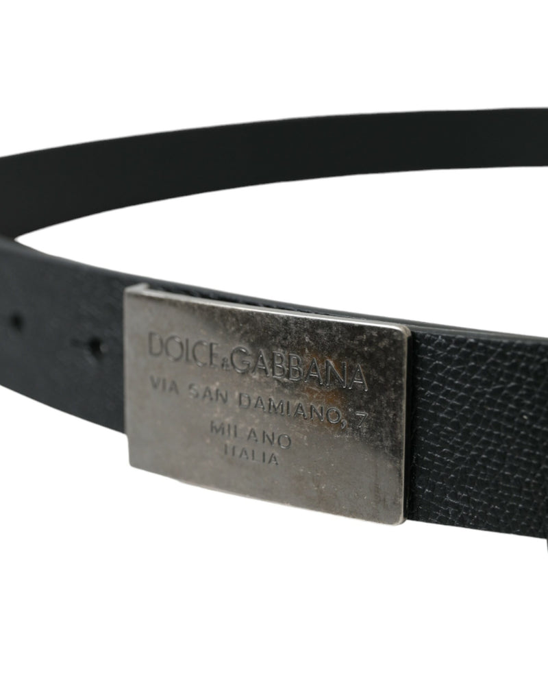 Black Leather Rectangle Metal Buckle Belt