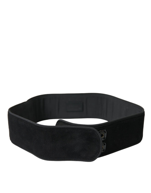Black Suede Leather Wide Waist Belt