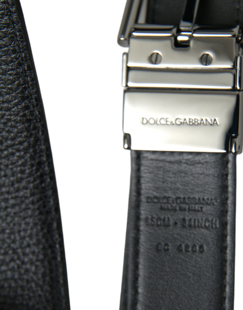 Black Leather Reversible Silver Buckle Belt