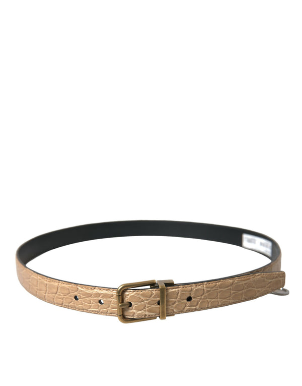 Beige Exotic Leather Gold Metal Buckle Belt