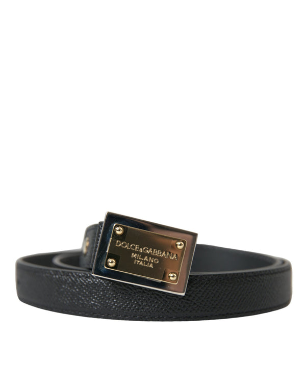 Black Leather Gold Square Metal Buckle Belt