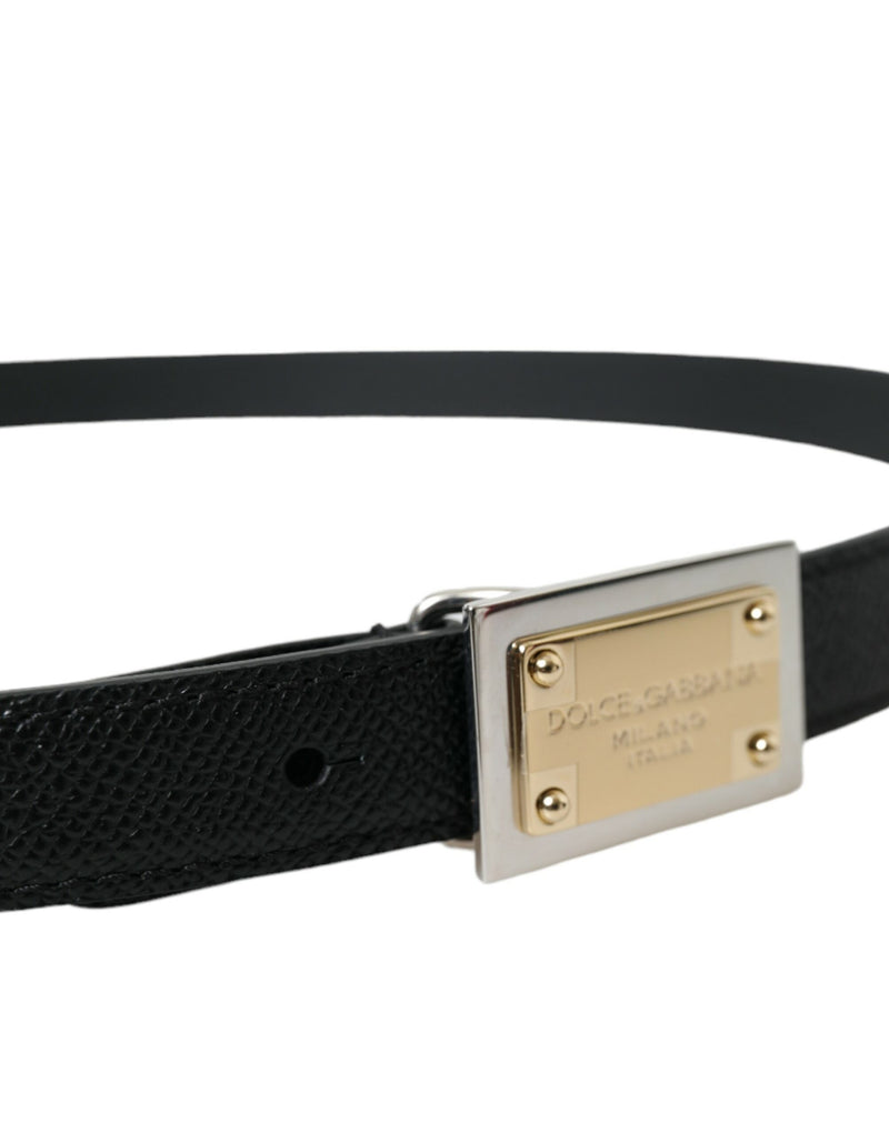 Black Leather Gold Square Metal Buckle Belt