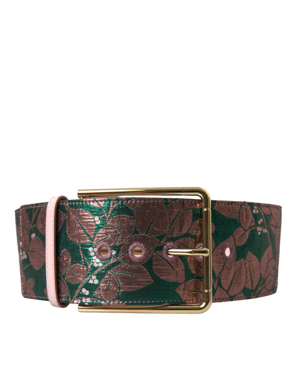 Multicolor Floral Jacquard Lurex Gold Buckle Belt