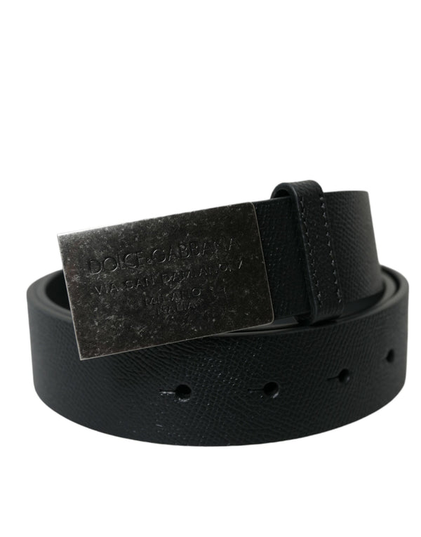 Black Leather Rectangle Metal Buckle Belt