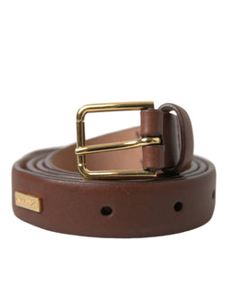 Brown Calf Leather Gold Metal Buckle Belt