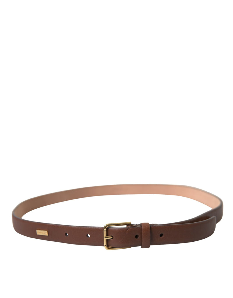 Brown Calf Leather Gold Metal Buckle Belt