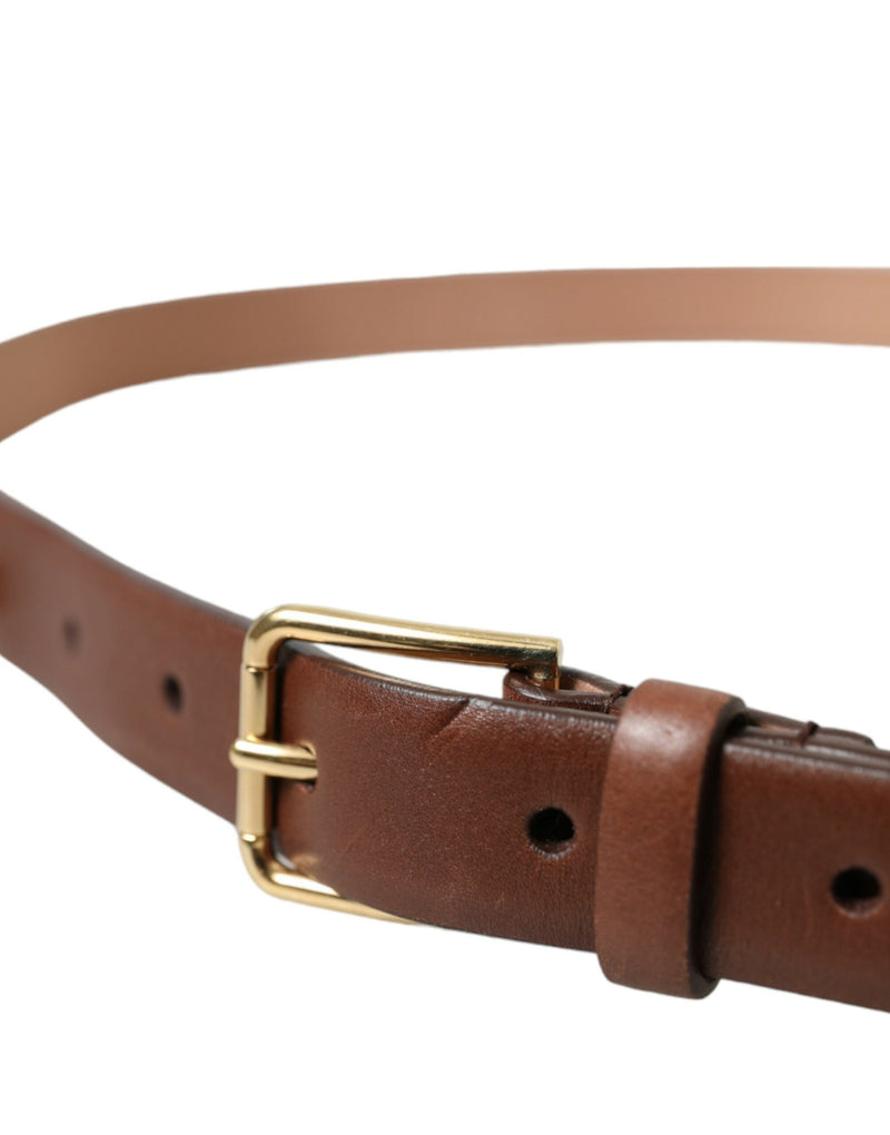 Brown Calf Leather Gold Metal Buckle Belt