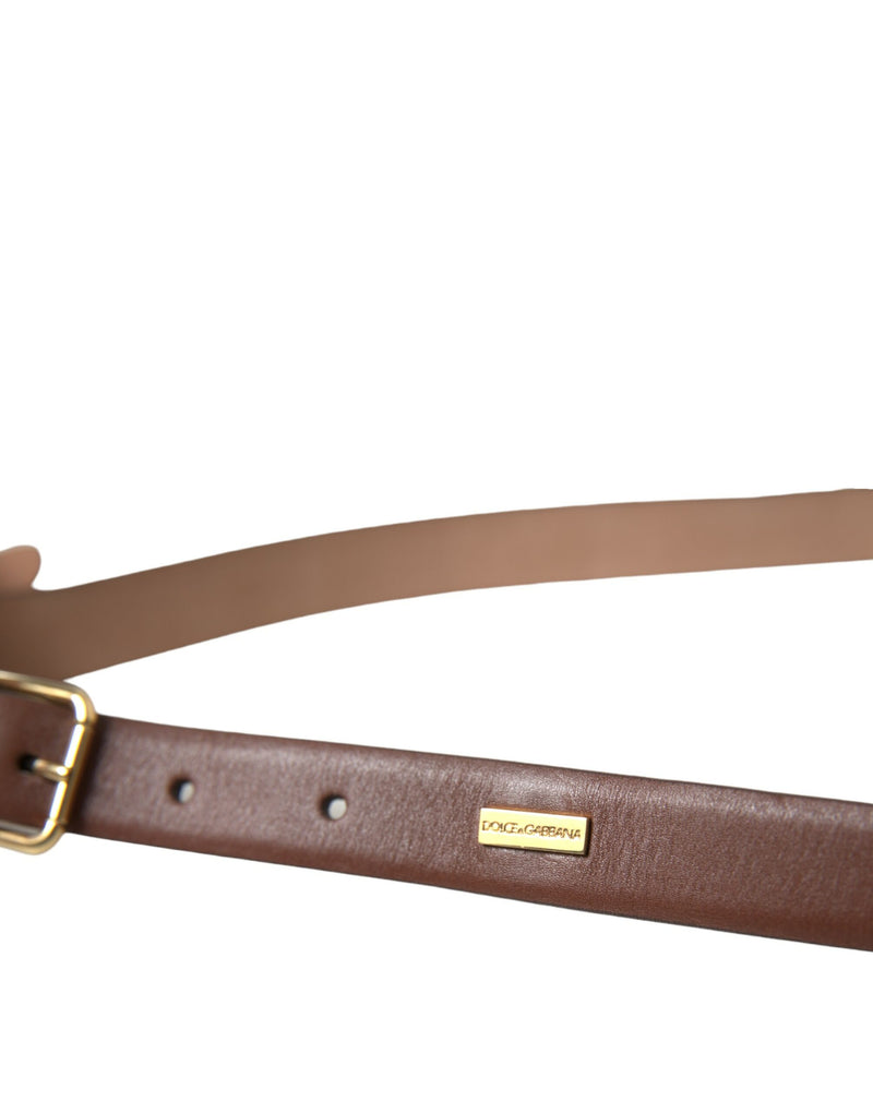 Brown Calf Leather Gold Metal Buckle Belt