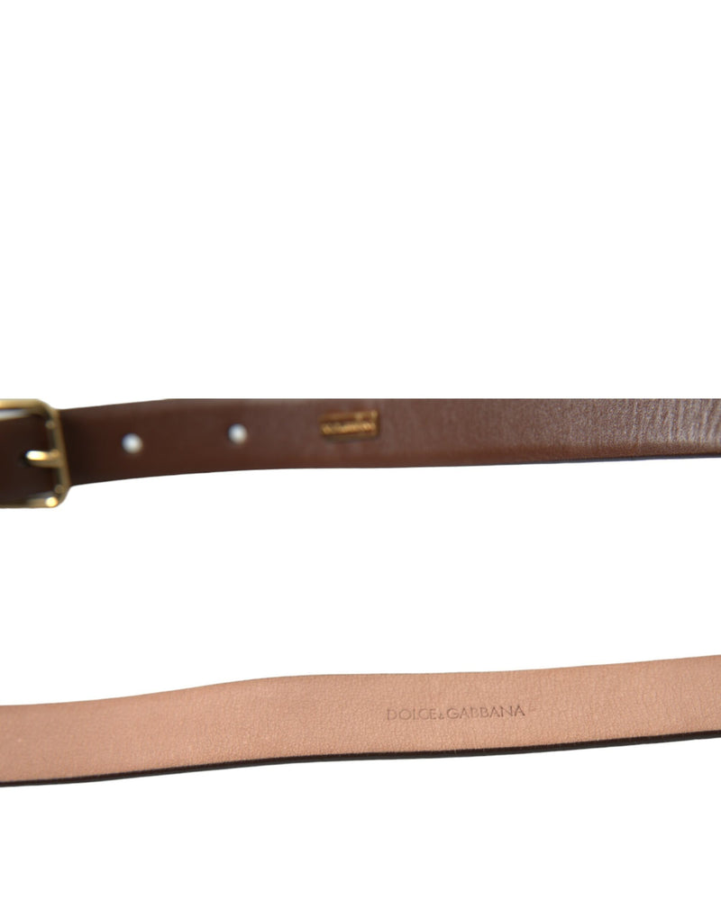 Brown Calf Leather Gold Metal Buckle Belt