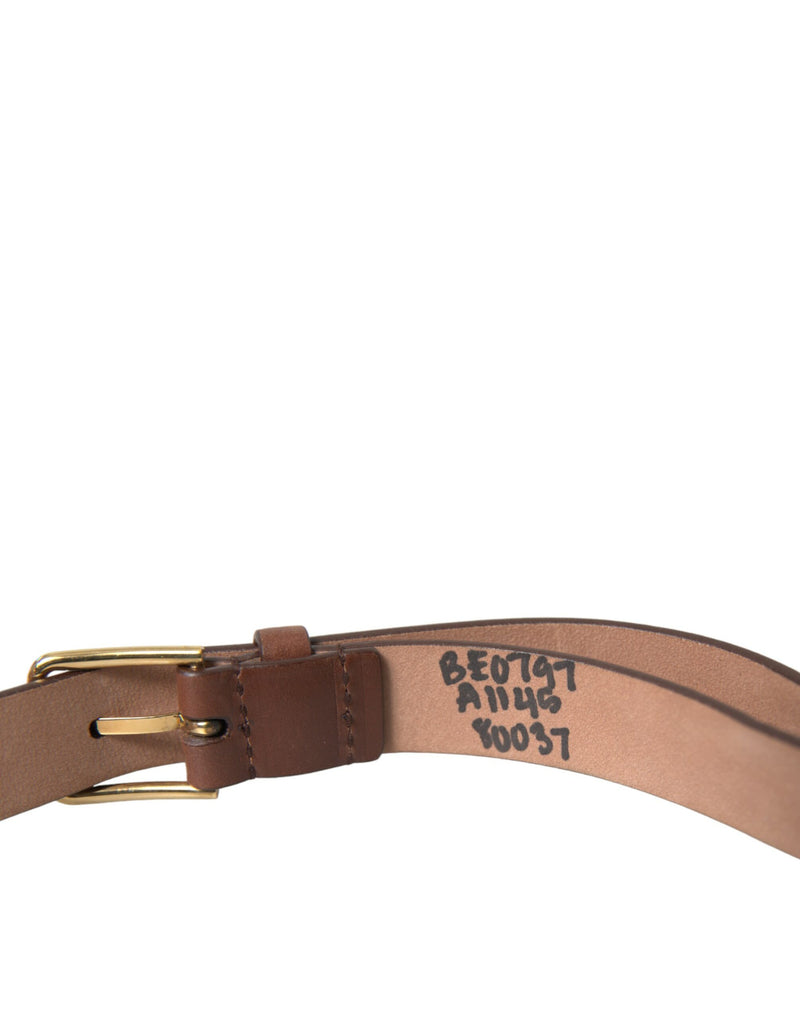 Brown Calf Leather Gold Metal Buckle Belt