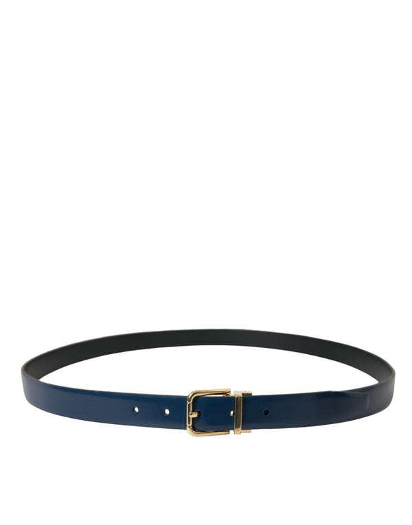 Blue Calf Leather Gold Metal Buckle Belt