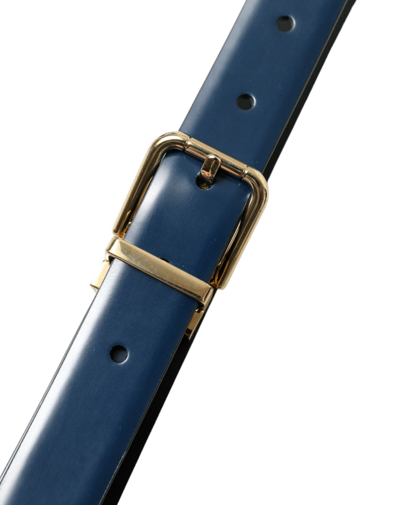 Blue Calf Leather Gold Metal Buckle Belt