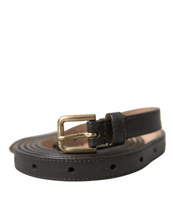 Dark Brown Leather Gold Metal Buckle Belt