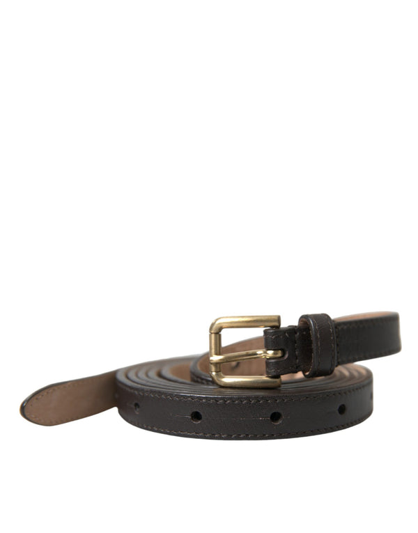 Dark Brown Leather Gold Metal Buckle Belt